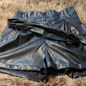 Stylish Black Faux Leather Women Shorts